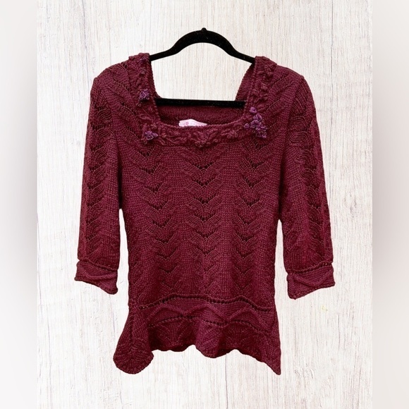 Mohair LIMITED EDITION RUBY RED MAROON ALPACA KNIT SWEATER BLOUSE HANDMADE Sz M - Picture 1 of 11